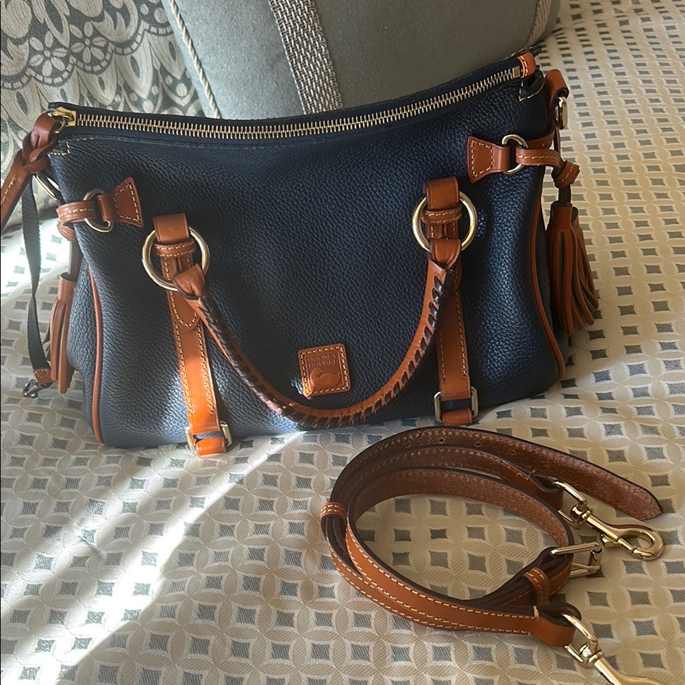 Dooney & Bourke Blue and Brown Leather Satchel
